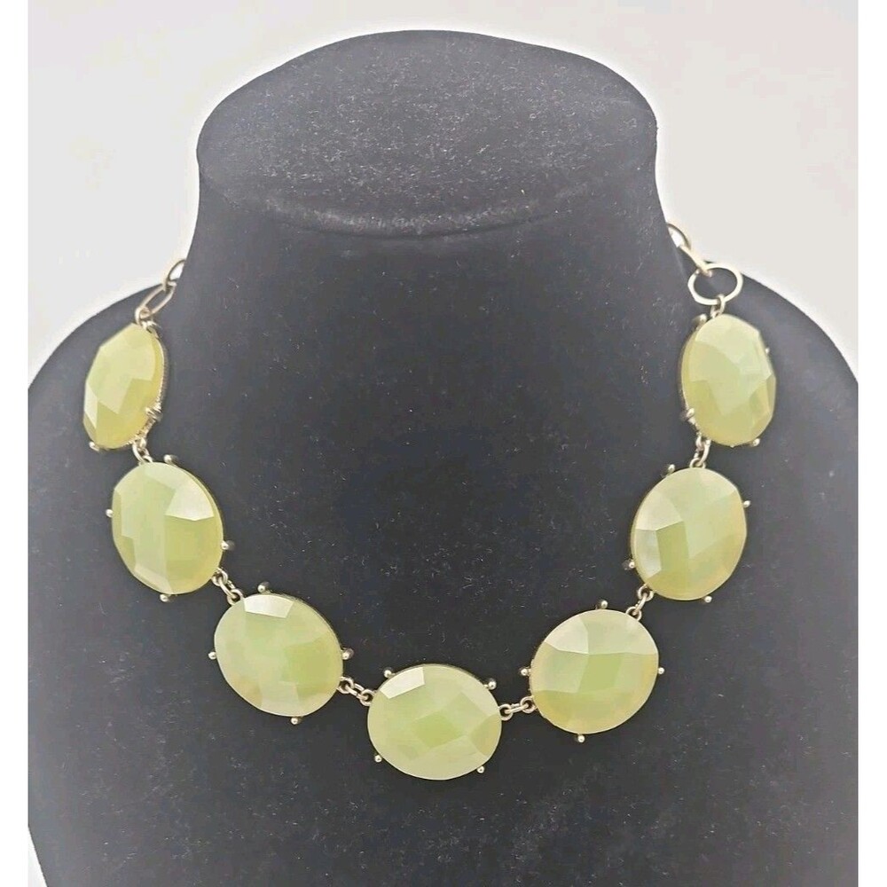 Premiere Designs Large Sage Green Oval Stones Gold Tone Statement Necklace